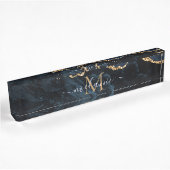 Monogram Name Agate Navy Blue Gold Edelstein Marmo Namensplakette