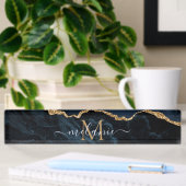 Monogram Name Agate Navy Blue Gold Edelstein Marmo Namensplakette