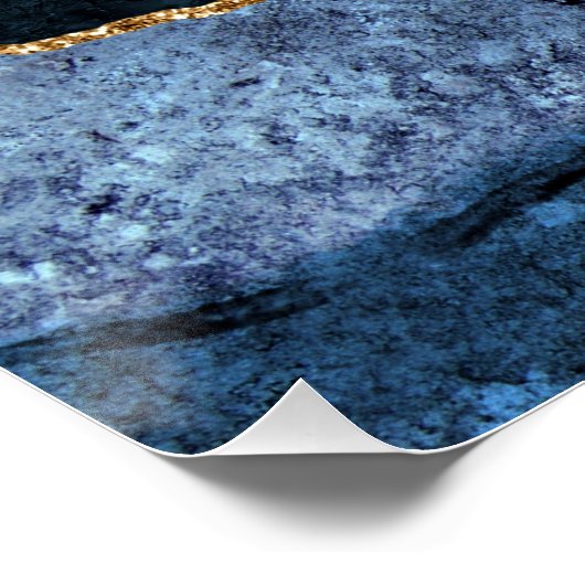 Monogram Name Agate Navy Blue Gold Edelstein Marmo Poster (Ecke)