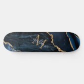 Monogram Name Agate Navy Blue Gold Edelstein Marmo Skateboard (Horizontal)