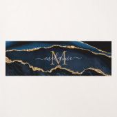 Monogram Name Agate Navy Blue Gold Edelstein Marmo Yogamatte (Vorderseite (Horizontal))