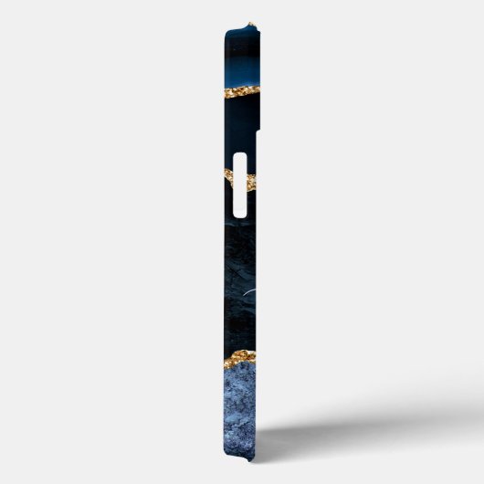 Monogram Name Agate Navy Blue Gold iPhone Case (Rückseite / Rechts)