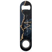 Monogram Name Agate Navy Blue Gold Marble Bar Key (Rückseite)
