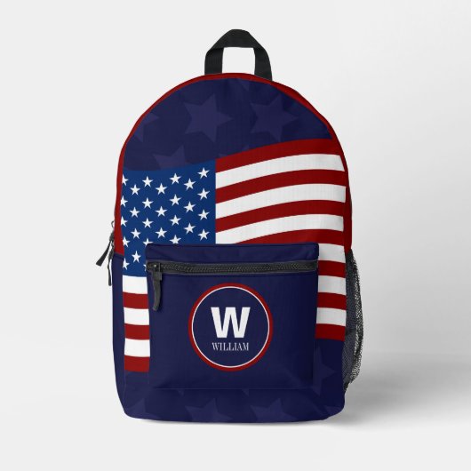 Monogram Name American Flag Map Custom Bedruckter Rucksack (Vorderseite)