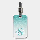Monogram Name Aquamarin Glitzer Sparkle Chic Gepäckanhänger (Vorderseite vertikal)