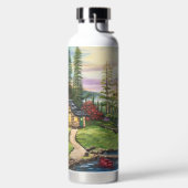 Monogram Name Art Hütte Forest Floral Landschaft Trinkflasche (links)