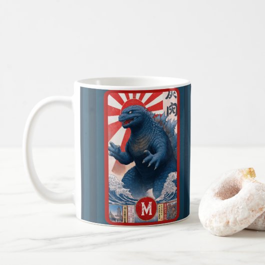 Monogram Name Asian Lizard Monster Bold Retro Cool Kaffeetasse (Mit Donut)