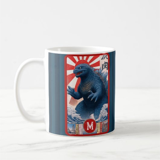 Monogram Name Asian Lizard Monster Bold Retro Cool Kaffeetasse (Links)