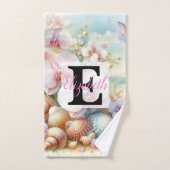 Monogram-Name auf Aquarellfarben-Blume Badhandtuch Set (Handtuch)