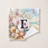 Monogram-Name auf Aquarellfarben-Blume Badhandtuch Set (Waschlappen)