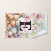 Monogram-Name auf Aquarellfarben-Blume Badhandtuch Set (Handtuch)
