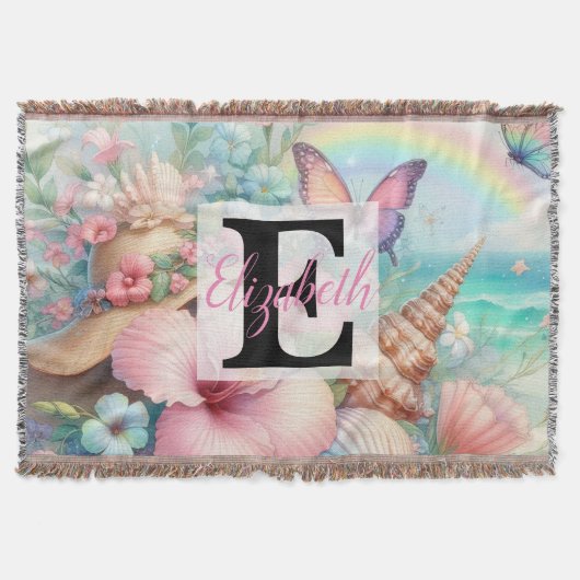 Monogram-Name auf Aquarellfarben-Blume Decke (Vorderseite)