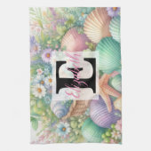 Monogram-Name auf Aquarellfarben-Blume Geschirrtuch (Vertikal)