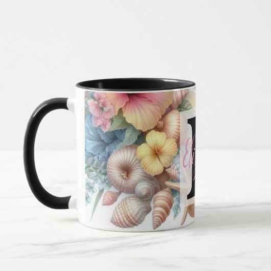 Monogram-Name auf Aquarellfarben-Blume Tasse (Links)
