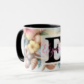 Monogram-Name auf Aquarellfarben-Blume Tasse (Vorderseite Links)