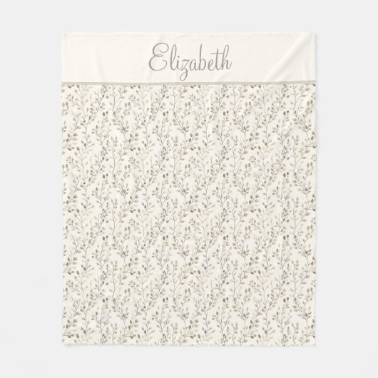 Monogram Name Beige Gray Brown Botanical Neutral  Fleecedecke (Vorderseite)