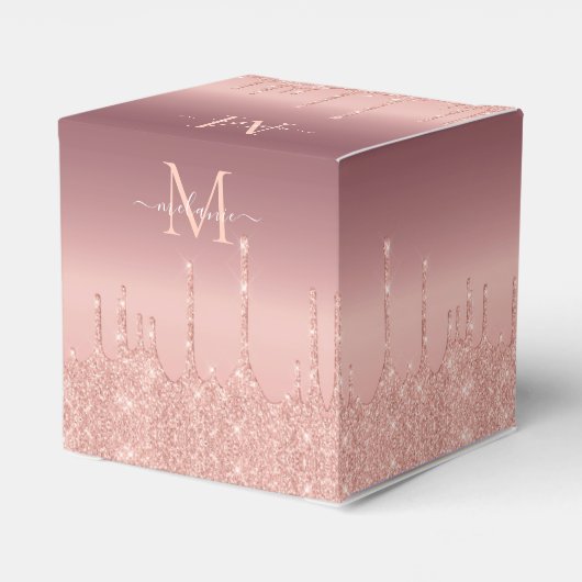 Monogram Name Bevorzugung Box Rose Gold Blush Spar Geschenkschachtel (Rückseite)
