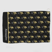 Monogram Name Bicycle Gold Black Golf Handtuch (Horizontal)