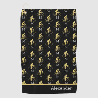 Monogram Name Bicycle Gold Black Golf Handtuch