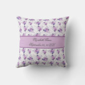 Monogram Name Birth Stats Lila Pink Floral Kissen (Rückseite)