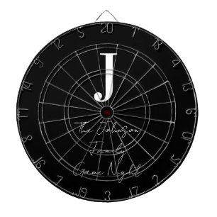 Monogram Name Black and White Family Game Night Dartscheibe