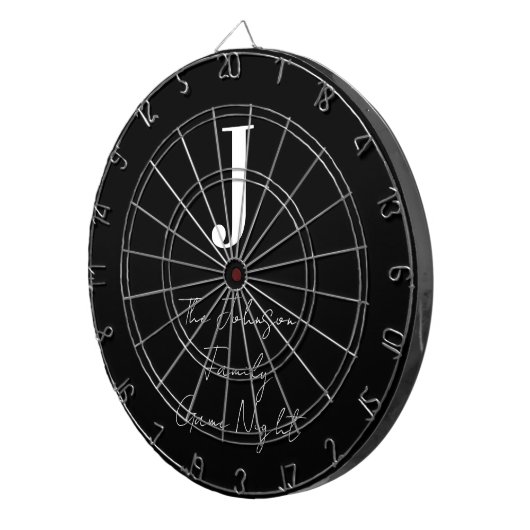 Monogram Name Black and White Family Game Night Dartscheibe (Vorderseite rechts)