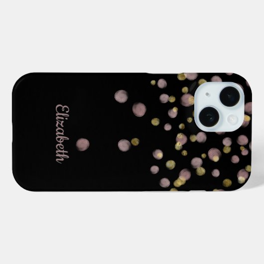 Monogram Name Black Blush Pink Gold Circles Case-Mate iPhone Hülle (Rückseite (Horizontal))