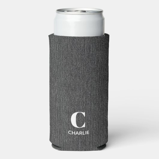 Monogram Name Black Denim Print Slim Selters Dosenkühler (Seltzer Rückseite)