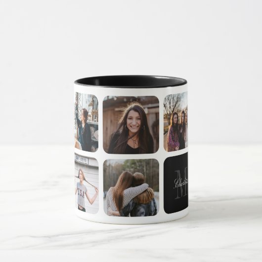 Monogram Name Black Foto Collage Tasse (Zentrum)