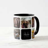 Monogram Name Black Foto Collage Tasse (VorderseiteRechts)