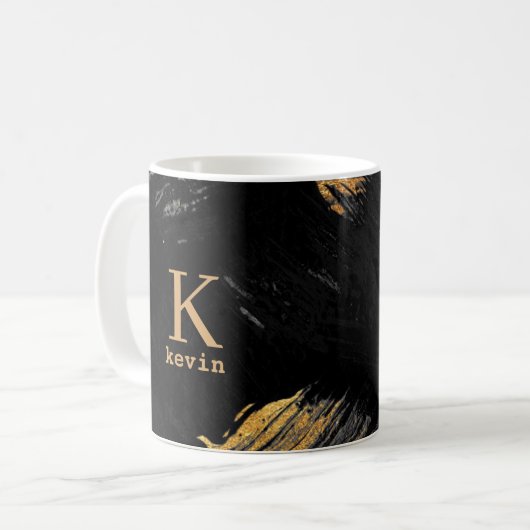 Monogram Name Black Gold Kaffeetasse (Vorderseite Links)