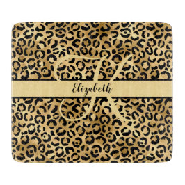 Monogram Name Black Gold Leopard Cheetah Print Ac Schneidebrett