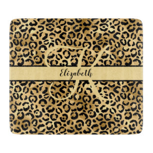 Monogram Name Black Gold Leopard Cheetah Print Ac Schneidebrett