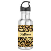 Monogram Name Black Gold Leopard Cheetah Print Edelstahlflasche (Vorderseite)