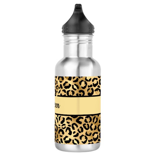 Monogram Name Black Gold Leopard Cheetah Print Edelstahlflasche (Rechts)