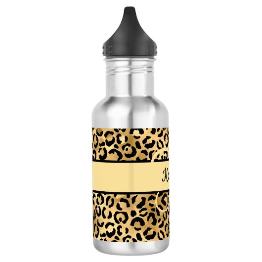 Monogram Name Black Gold Leopard Cheetah Print Edelstahlflasche (Links)
