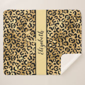 Monogram Name Black Gold Leopard Cheetah Print Sherpadecke (Vorderseite (Horizontal))