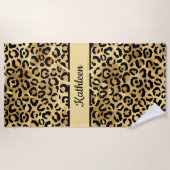 Monogram Name Black Gold Leopard Cheetah Print Strandtuch (Vorderseite)