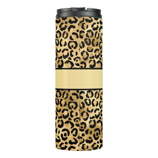 Monogram Name Black Gold Leopard Cheetah Print Thermosbecher (Rückseite)