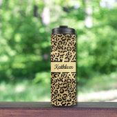Monogram Name Black Gold Leopard Cheetah Print Thermosbecher