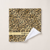 Monogram Name Black Gold Leopard Print Cheetah Badhandtuch Set (Waschlappen)