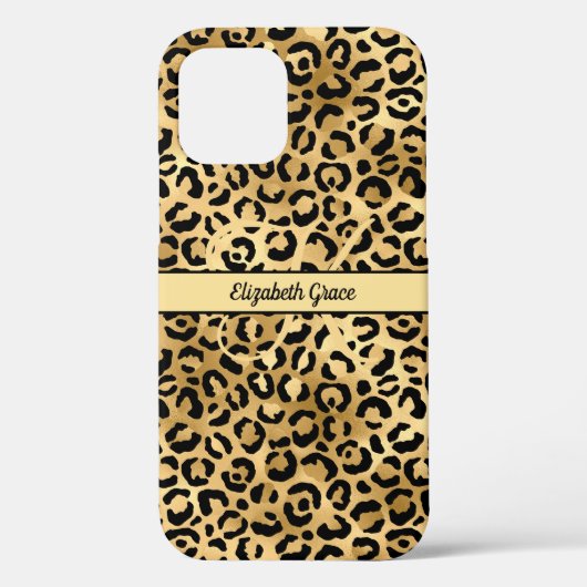 Monogram Name Black Gold Leopard Print Cheetah Case-Mate iPhone Hülle (Rückseite)