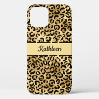 Monogram Name Black Gold Leopard Print Cheetah