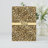 Monogram Name Black Gold Leopard Print Cheetah Dankeskarte (Stehend Vorderseite)