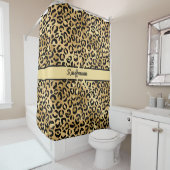 Monogram Name Black Gold Leopard Print Cheetah Duschvorhang (Beispiel)