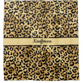 Monogram Name Black Gold Leopard Print Cheetah Duschvorhang (Vorderseite)