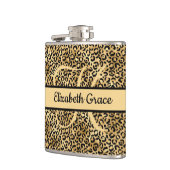 Monogram Name Black Gold Leopard Print Cheetah Flachmann (Links)