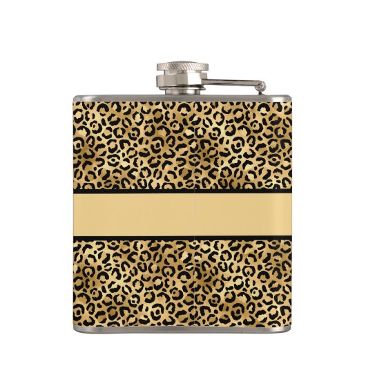 Monogram Name Black Gold Leopard Print Cheetah Flachmann (Rückseite)