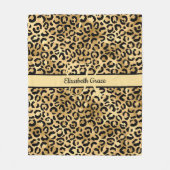 Monogram Name Black Gold Leopard Print Cheetah Fleecedecke (Vorderseite)