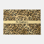 Monogram Name Black Gold Leopard Print Cheetah Fußmatte (Vorderseite)